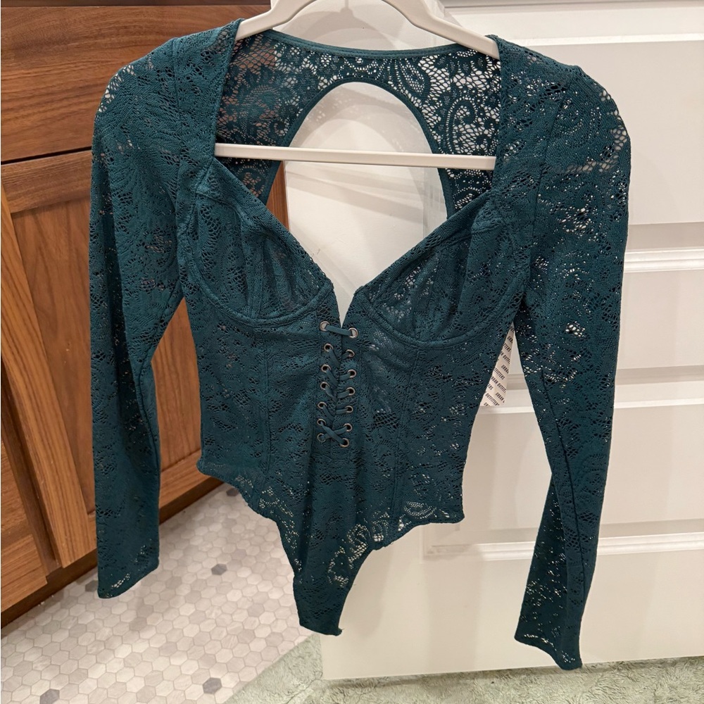 Elegant Lace Long Sleeve Bodysuit - Teal
